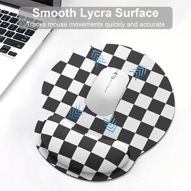 JIGOO Ergonomic Mouse Pad with Wrist Rest and Keyboard Wrist Rest, Mousepad and Keyboard Pad, Non-Slip Rubber Base, Pain Relief, Mouse Pad with Wrist Support for Gaming, Computer, Office, Black Checkered - Image 3